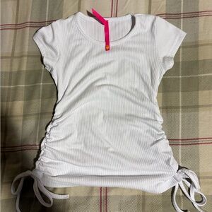 Kids White Ruched Short Sleeve Top/ Dress